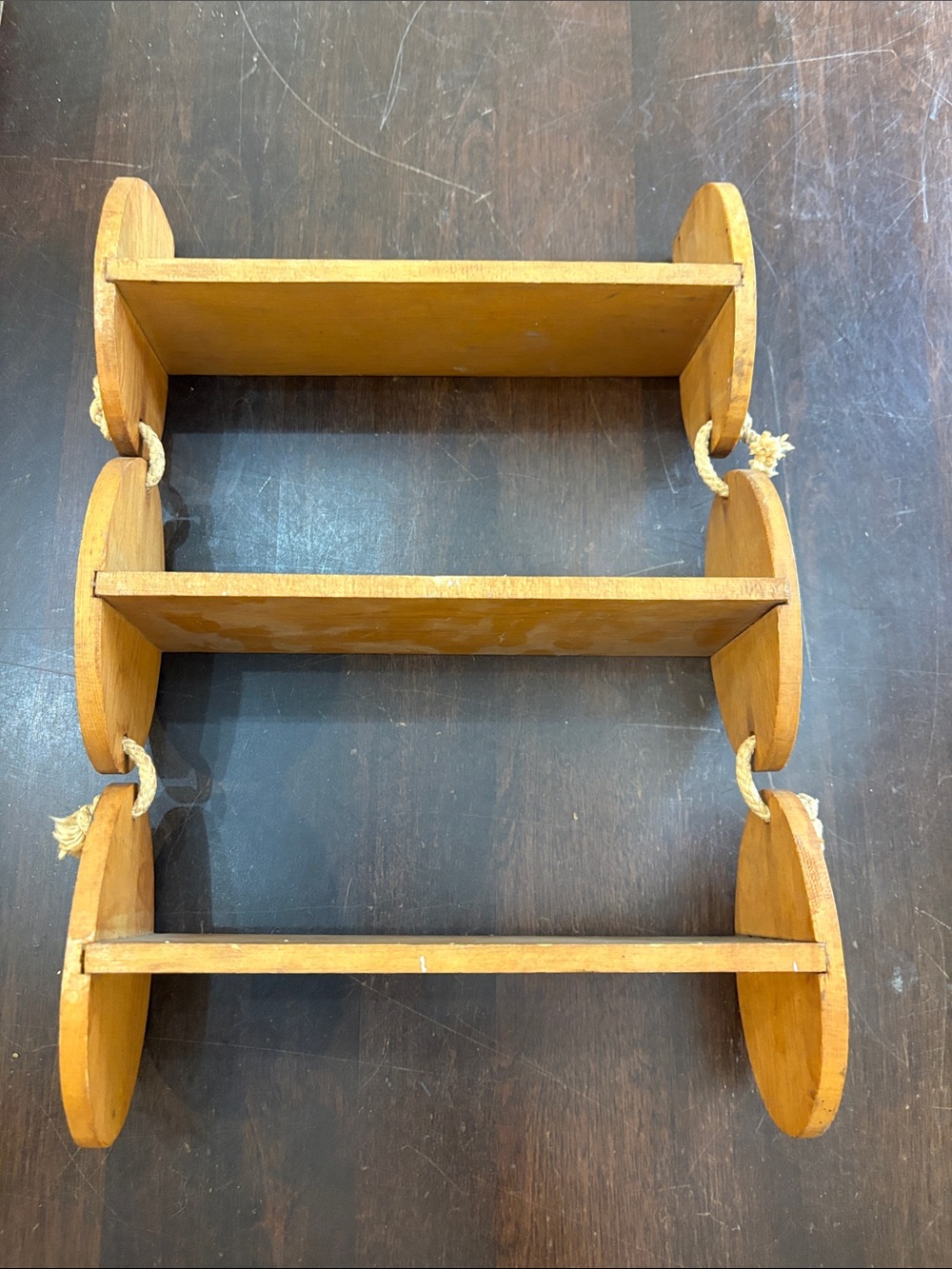 Rustic Wooden Rope Wall Shelf - Natural Brown